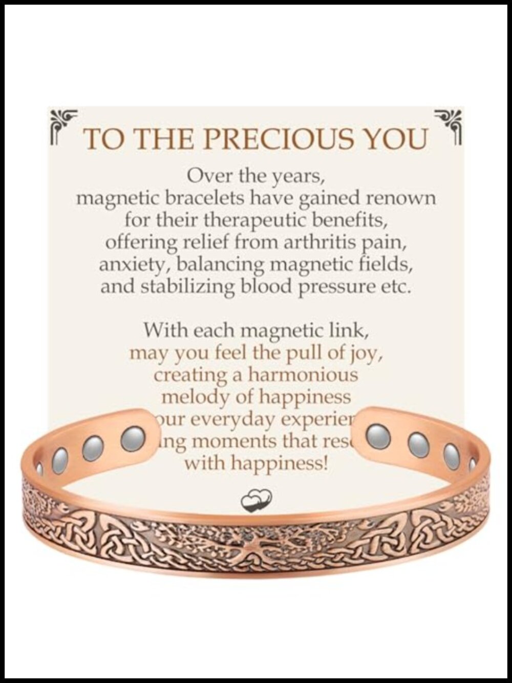 99.99% Pure Copper Magnetic Cuff Bracelet with 3500 Gauss Neodymium Magnets
